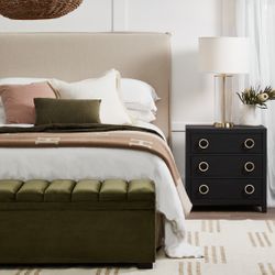 Astley Upholstered Bedside Table - Charcoal