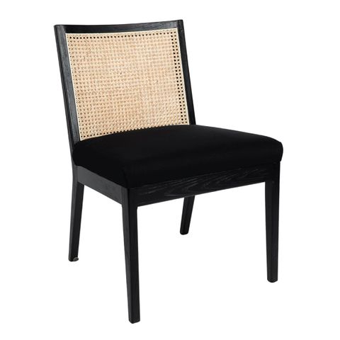 Kane Black Rattan Dining Chair - Black Linen