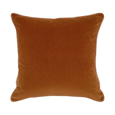 Sass Square Feather Cushion - Caramel Velvet w Natural Linen