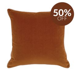 Sass Square Feather Cushion - Caramel Velvet w Natural Linen
