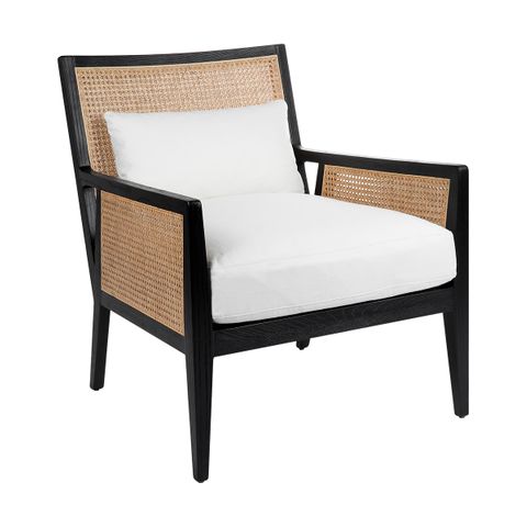 Kane Black Rattan Arm Chair - White Linen