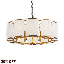 Florence Alabaster Pendant - Round Antique Brass
