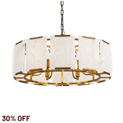 Florence Alabaster Pendant - Round Antique Brass