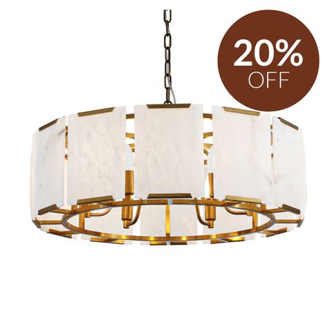 Florence Alabaster Pendant - Round Antique Brass
