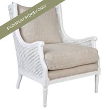 Havana White Rattan Arm Chair - Natural Linen - OUTLET NSW