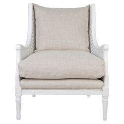 Havana White Rattan Arm Chair - Natural Linen - OUTLET NSW
