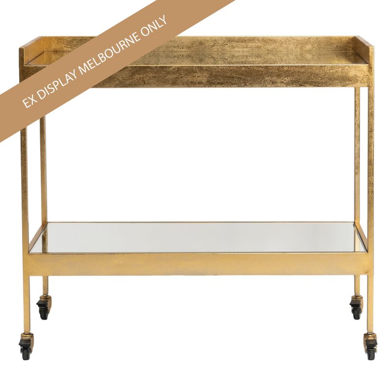 Fenton Mirrored Bar Cart Gold Leaf