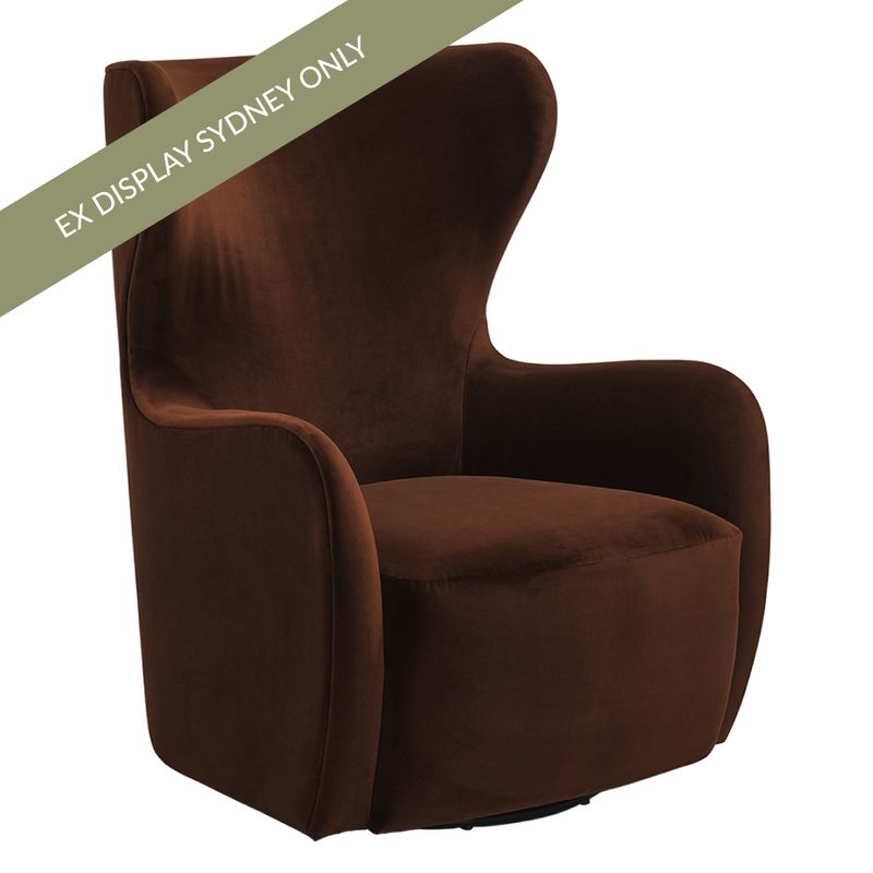 Aaron Swivel Arm Chair - Dark Chocolate Velvet - OUTLET NSW