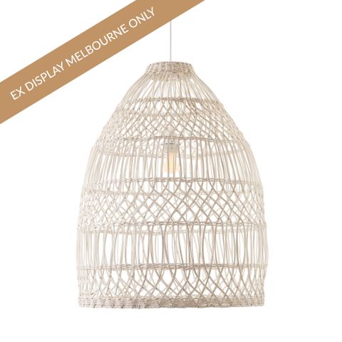 Belmar Rattan Pendant - Bell White - OUTLET VIC