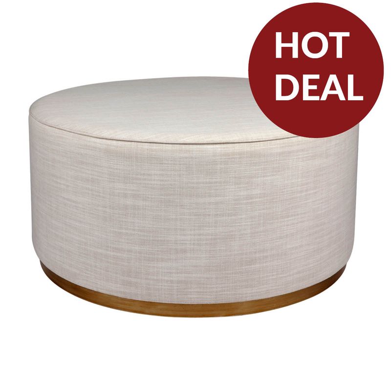 Ames Round Ottoman - Off White Linen