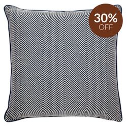 Candace Square Feather Cushion - Chevron Blue Linen