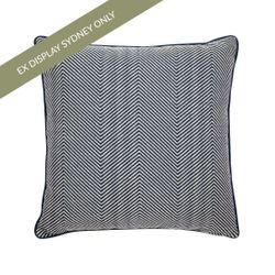 Candace Square Feather Cushion - Chevron Blue Linen - OUTLET NSW