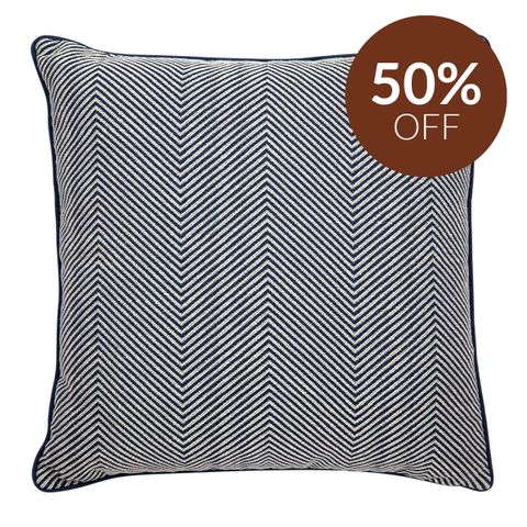 Candace Square Feather Cushion - Chevron Blue Linen