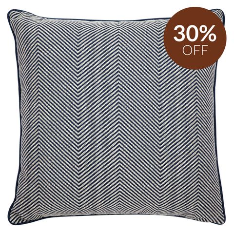 Candace Square Feather Cushion - Chevron Blue Linen