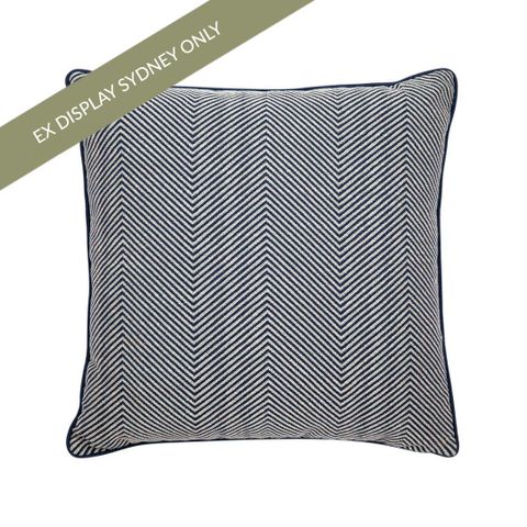 Candace Square Feather Cushion - Chevron Blue Linen - OUTLET NSW