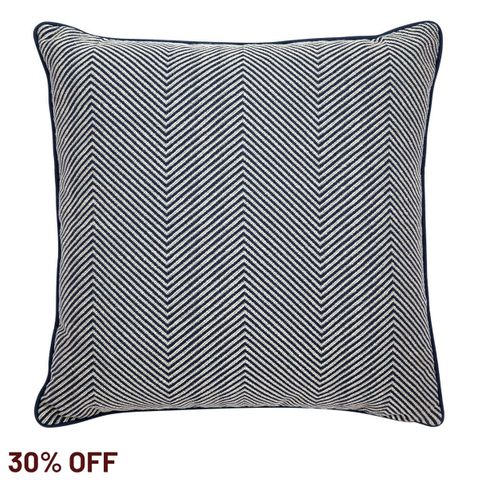 Candace Square Feather Cushion - Chevron Blue Linen