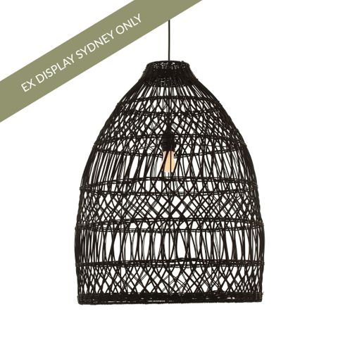 Belmar Rattan Pendant - Bell Black - OUTLET NSW