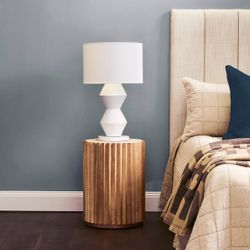 Carter Travertine Side Table - Walnut