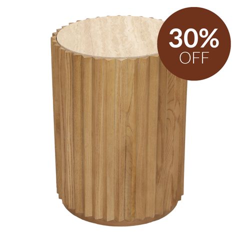 Carter Travertine Side Table - Walnut