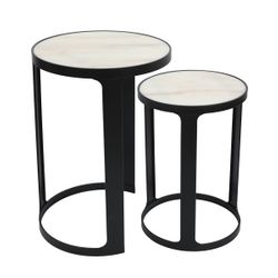 Isabelle Marble Nesting Side Tables - Black