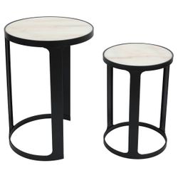 Isabelle Marble Nesting Side Tables - Black