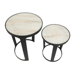 Isabelle Marble Nesting Side Tables - Black