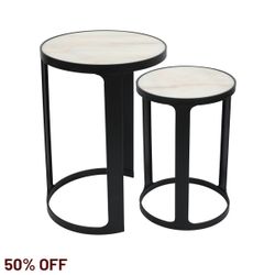 Isabelle Marble Nesting Side Tables - Black