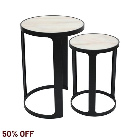 Isabelle Marble Nesting Side Tables - Black
