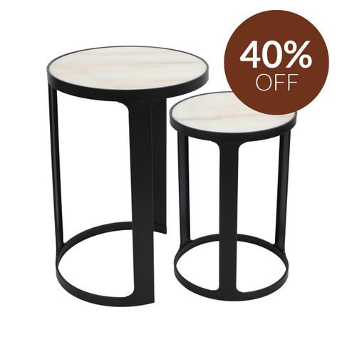 Isabelle Marble Nesting Side Tables - Black