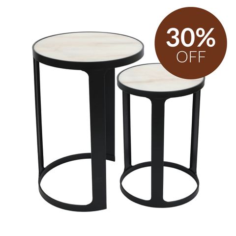 Isabelle Marble Nesting Side Tables - Black