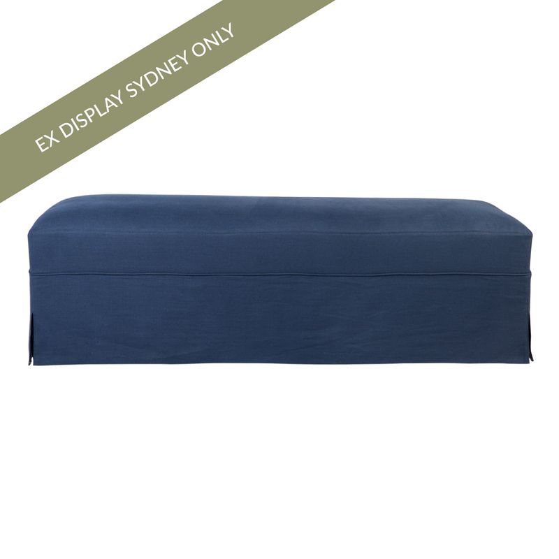 Brighton Slip Cover Bench Ottoman - Navy Linen - OUTLET NSW