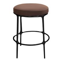 Heston Black Kitchen Stool - Dark Brown Leather - OUTLET NSW