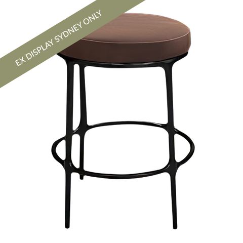 Heston Black Kitchen Stool - Dark Brown Leather - OUTLET NSW