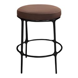 Heston Black Kitchen Stool - Dark Brown Leather - OUTLET NSW