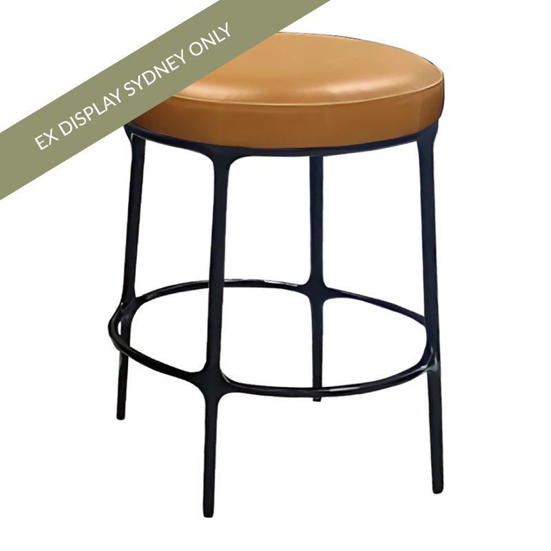 Heston Black Kitchen Stool - Tan Leather - OUTLET NSW