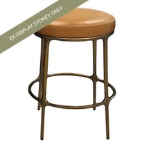 Heston Brass Kitchen Stool - Tan Leather - OUTLET NSW