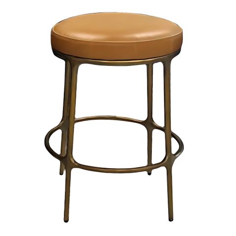 Heston Brass Kitchen Stool - Tan Leather - OUTLET NSW