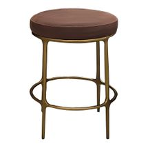 Heston Brass Kitchen Stool - Dark Brown Leather - OUTLET NSW