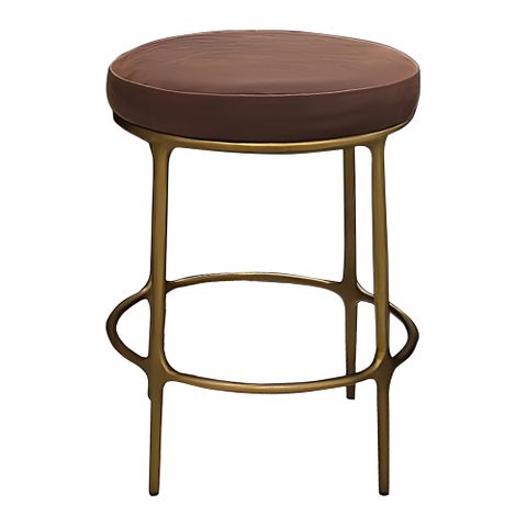 Heston Brass Kitchen Stool - Dark Brown Leather - OUTLET NSW