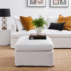 Birkshire Slip Cover Ottoman - Off White Linen - OUTLET NSW