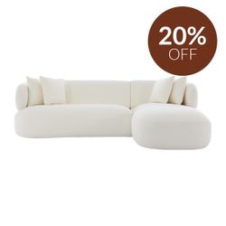 Greenwich 3 Seater Sofa w Right Chaise - Ivory Chenille