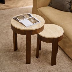 Oliver Travertine Side Table - Large Brown