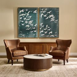 Migration Set of Two Oil on Canvas Painting - Green