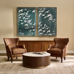 Migration Set of Two Oil on Canvas Painting - Green