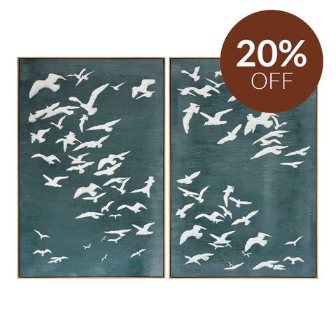 Migration Set of Two Oil on Canvas Painting - Green