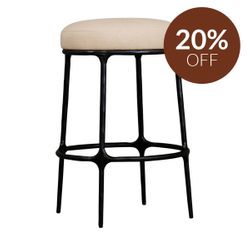 Heston Black Kitchen Stool - Natural Linen