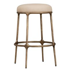 Heston Brass Kitchen Stool - Natural Linen