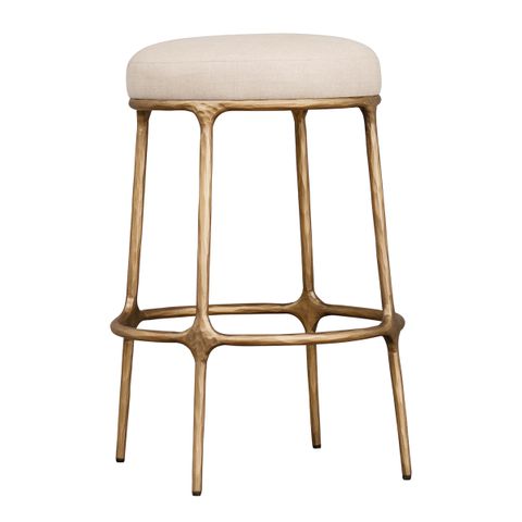 Heston Brass Kitchen Stool - Natural Linen