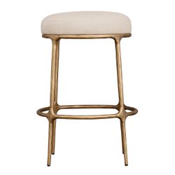 Heston Brass Kitchen Stool - Natural Linen