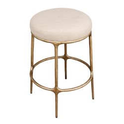 Heston Brass Kitchen Stool - Natural Linen